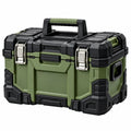 Caja de herramientas 50 x 30 x 30 cm de plástico verde y negro con cierres metálicos y asa de transporte