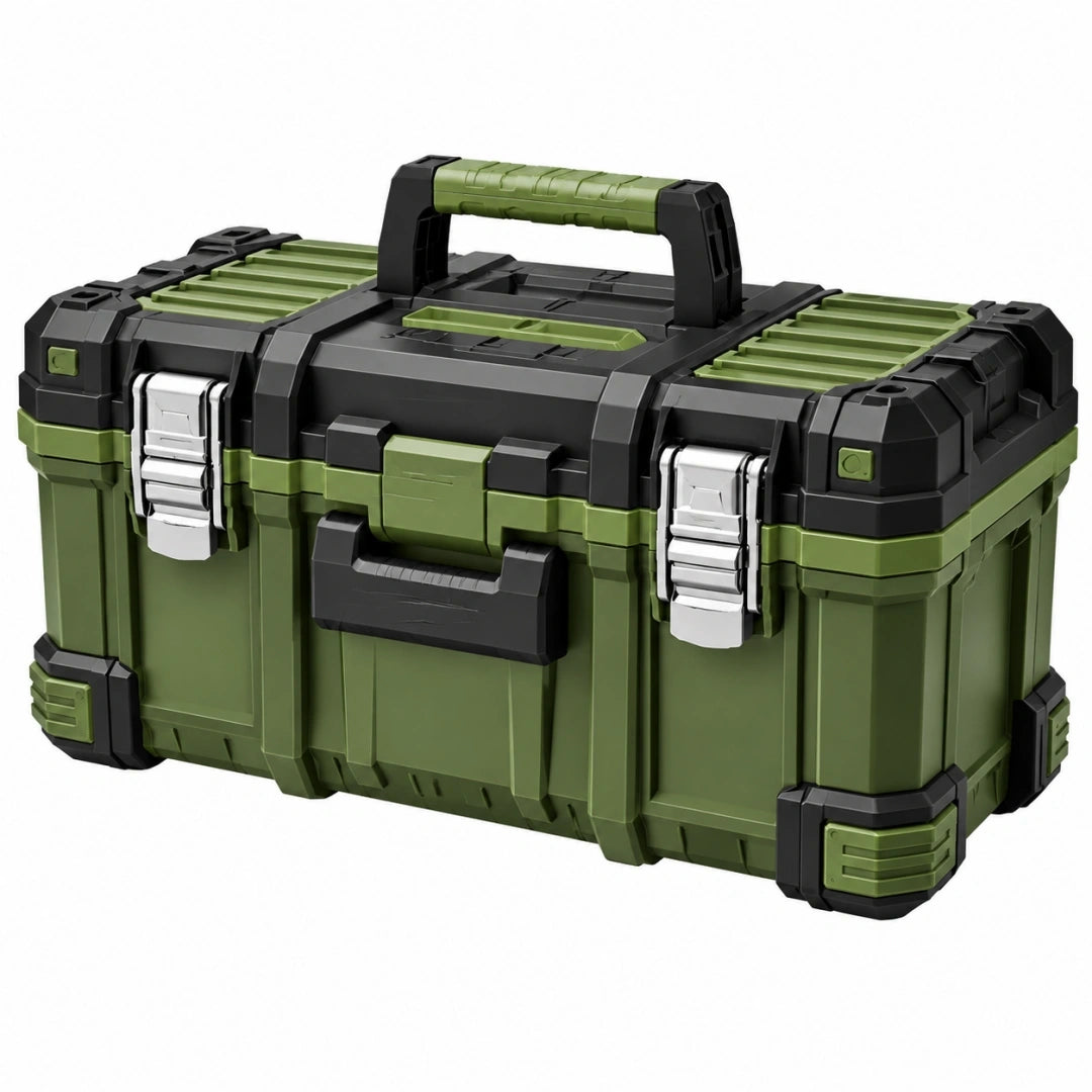 Caja de herramientas 50 x 25 x 25 cm de plástico verde y negro con asa portátil