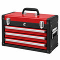 Caja de herramientas 50 x 25 x 30 cm de metal rojo y negro con 4 cajones y cierre