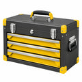 Caja de herramientas 40 x 25 x 30 cm de metal negro y amarillo con 3 cajones y cierre