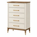 Cómoda de 5 cajones 80 x 40 x 110 cm en madera beige y nogal estilo clásico