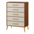 Cómoda 80 x 40 x 120 cm de madera nogal y beige con 5 cajones estilo moderno