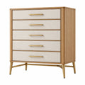 Cómoda 90 x 45 x 120 cm de madera beige y marrón con 5 cajones estilo moderno