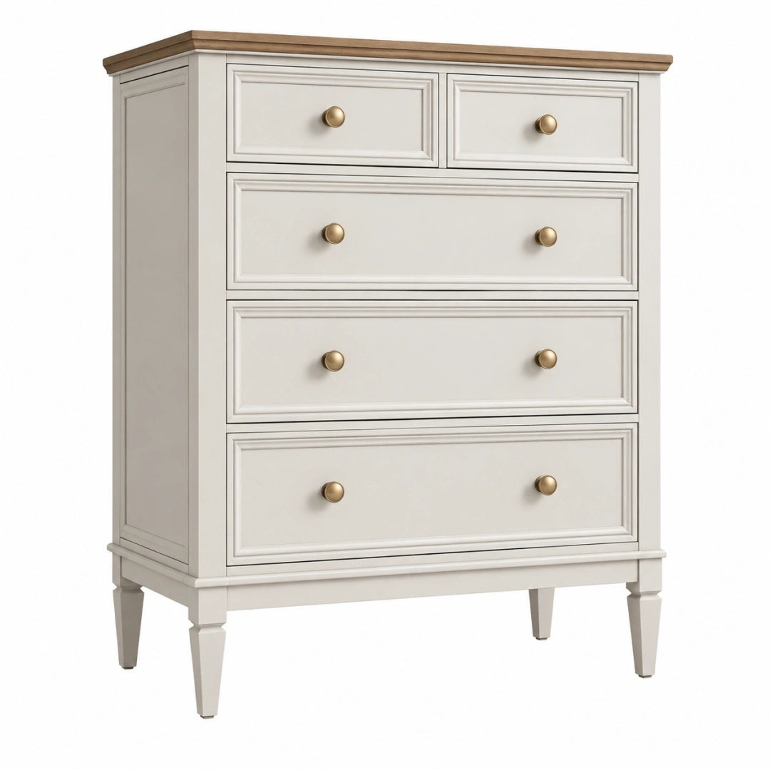 Cómoda 90 x 45 x 120 cm de madera blanca con encimera marrón estilo clásico