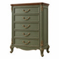 Cómoda de madera 85 x 45 x 130 cm verde oliva de 5 cajones estilo clásico