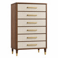 Cómoda 80 x 45 x 150 cm de madera marrón y beige con seis cajones estilo moderno