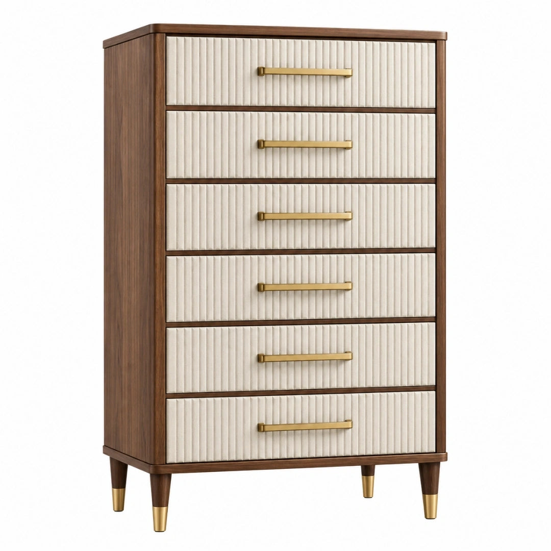 Cómoda 80 x 45 x 150 cm de madera marrón y beige con seis cajones estilo moderno