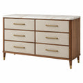 Cómoda 150 x 45 x 90 cm de madera marrón con 6 cajones beige y cubierta efecto mármol