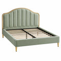 Cama 160 x 200 cm tapizada en tejido verde con somier de lamas estilo contemporáneo