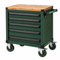 Carro de herramientas 80 x 50 x 95 cm de acero verde con encimera de madera y 5 cajones móvil