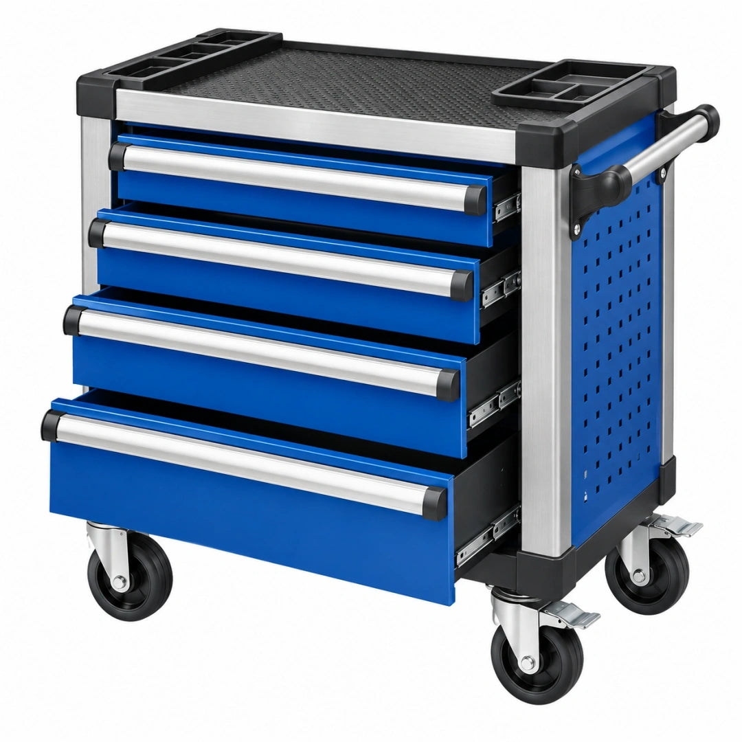 Carro de herramientas 80 x 45 x 95 cm de acero azul con 5 cajones móvil industrial