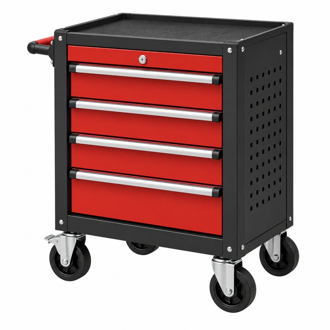 Carro de herramientas 76 x 46 x 97 cm de acero rojo y negro - 5 cajones con cerradura