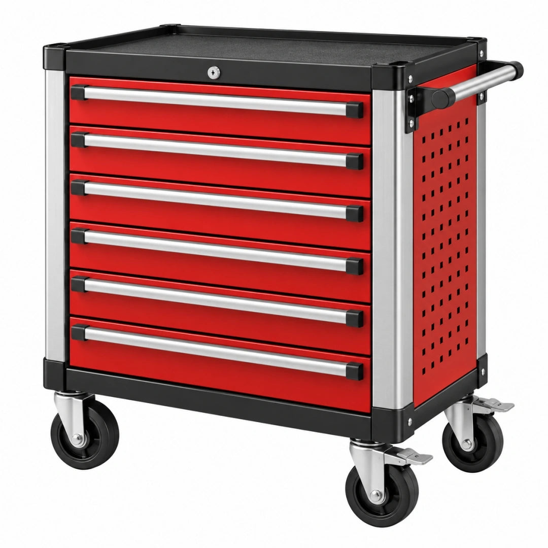 Carro de herramientas 77 x 46 x 97 cm de acero rojo y negro con 7 cajones y ruedas