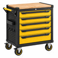 Carro de herramientas 80 x 50 x 90 cm de acero y madera amarillo y negro con 5 cajones