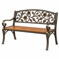 Banco de jardín 122 x 61 x 95 cm de hierro y madera color bronce con diseño floral