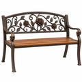 Banco de jardín 120 x 60 x 90 cm de metal y madera marrón bronce con respaldo floral