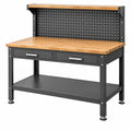 Banco de trabajo 120 x 60 x 155 cm de acero negro y madera para taller con panel perforado y cajones
