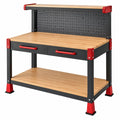 Banco de trabajo 120 x 60 x 150 cm de acero y madera negro rojo con panel perforado y cajones