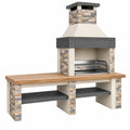 Barbacoa de jardín 200 x 70 x 230 cm de piedra beige gris con parrilla y encimera