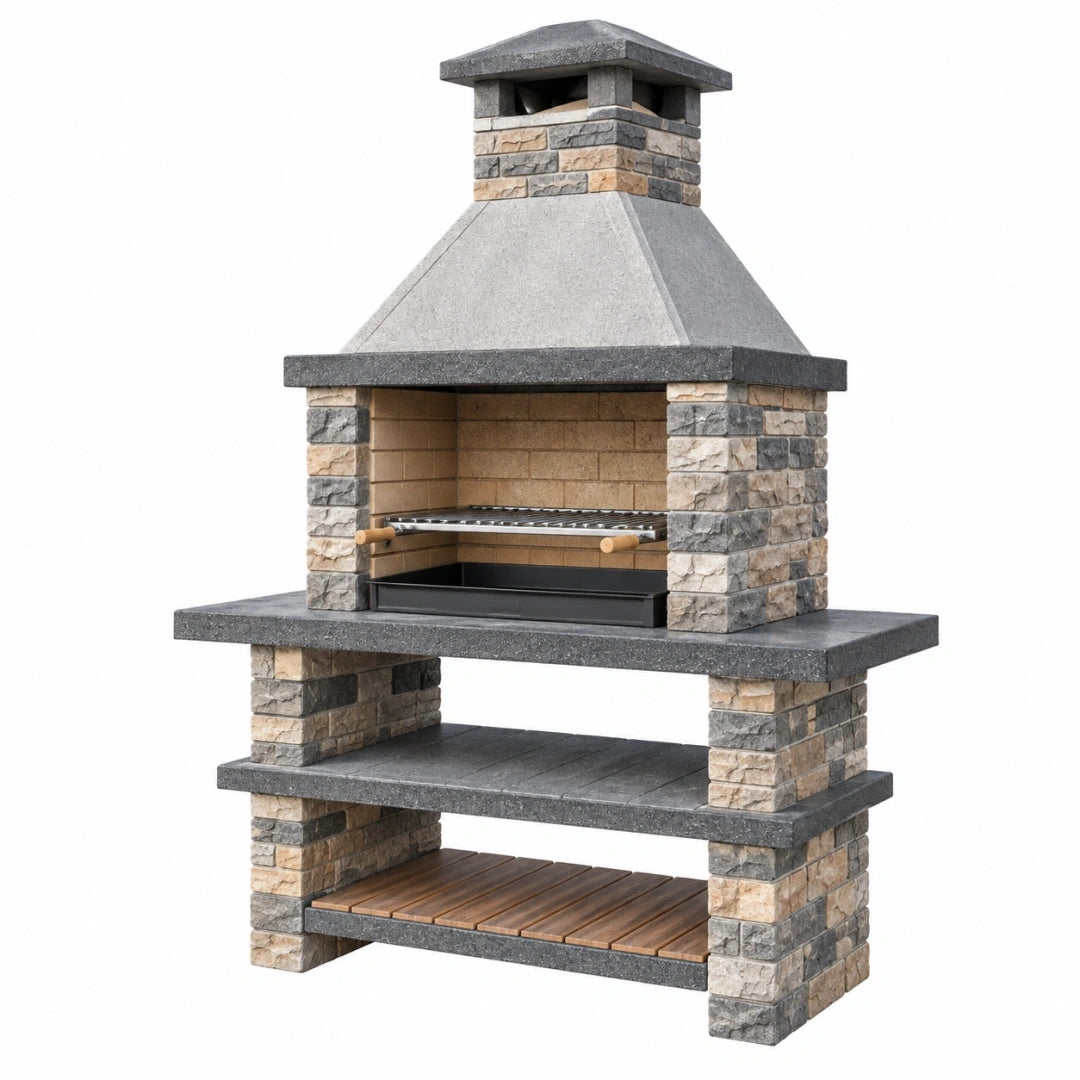 Barbacoa de obra 120 x 70 x 220 cm de piedra gris para exterior con parrilla