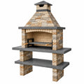 Barbacoa de jardín de piedra beige y gris 120 x 70 x 210 cm con parrilla