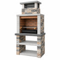 Barbacoa de obra 90 x 60 x 220 cm de piedra gris y beige con parrilla para carbón estilo rústico