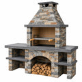 Barbacoa de obra 180 x 80 x 240 cm de piedra gris para carbón estilo rústico
